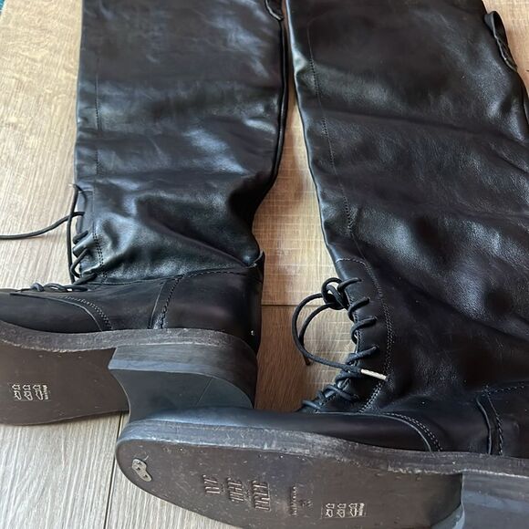 Free People We The Free Tanner Tall Boots Black Leather Knee High Flat US 9 - Picture 4 of 14
